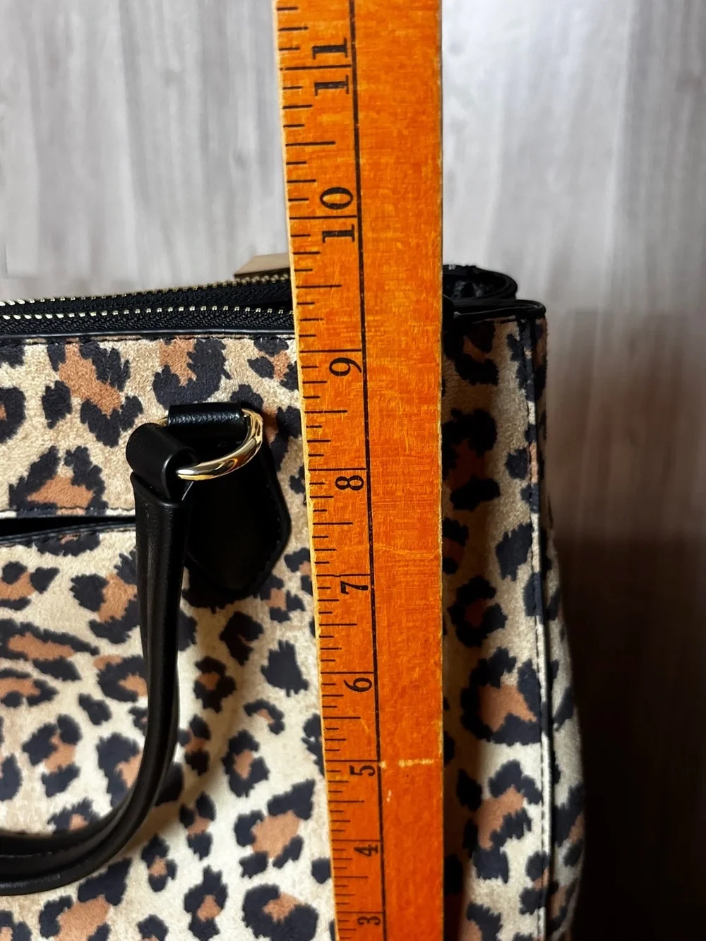 On 34th Leopard Print Satchel Tote Handbag Black Trim Gold Hardware